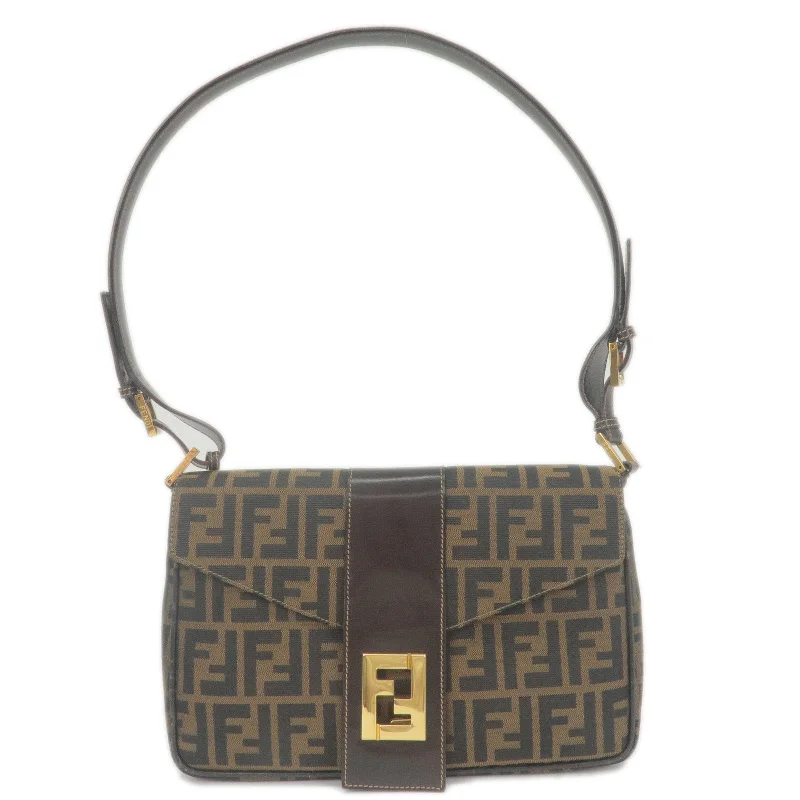 Ladies Fendi Peekaboo bags with a front - pocket organizer for quick access to essentialsFENDI Zucca Canvas Leather Shoulder Bag Brown Black 26434