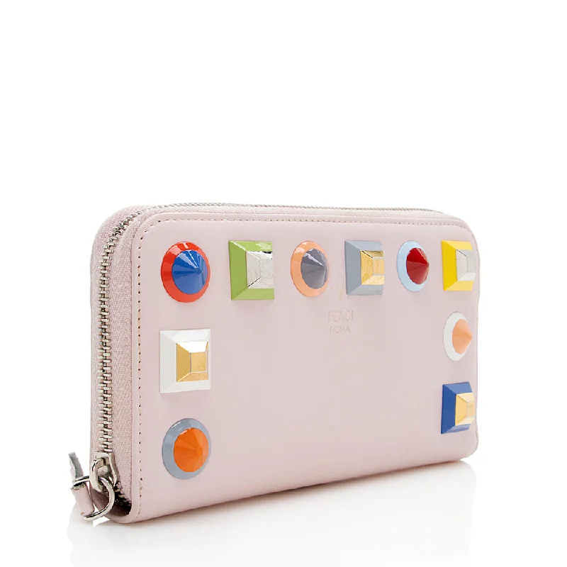 Fendi Baguette bags with a detachable shoulder strap for hands - free convenienceFendi Leather Multicolor Studded Zip Around Wallet (SHF-17219)