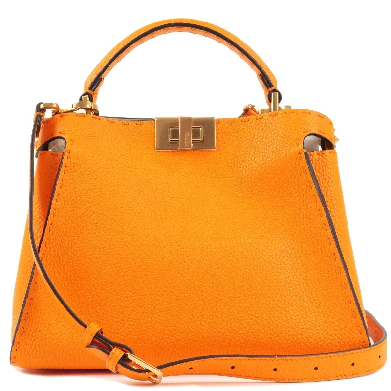 Fendi bags with a back - zip pocket for storing valuables securelyFENDI Leather Peekaboo Iconic Essentially Bag Orange 8BN302