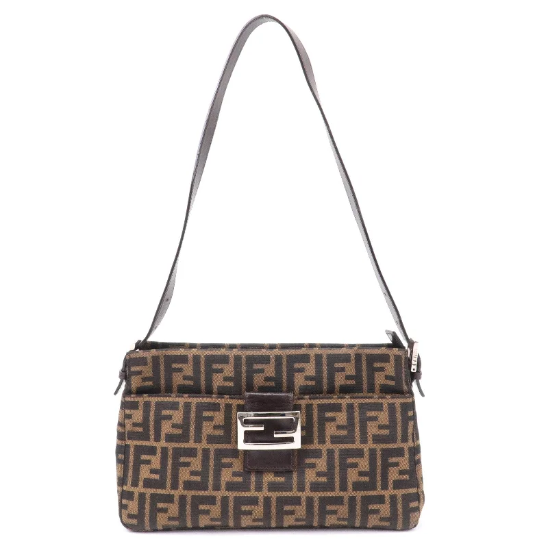 Fendi crossbody bags with a detachable wallet on chain for a hands - free wallet optionFENDI Zucca Canvas Leather Shoulder Bag Brown Black 26566