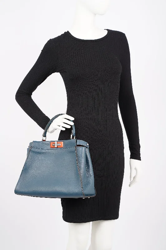 Fendi bags with a patent - leather finish for a shiny and sophisticated appearanceFendi Womens Peekaboo Navy Medium