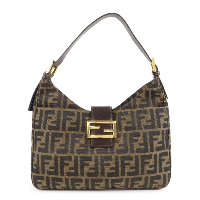 Fendi crossbody bags with a printed floral pattern for a feminine and romantic touchFENDI Zucca Canvas Leather Shoulder Bag Brown Black 26569