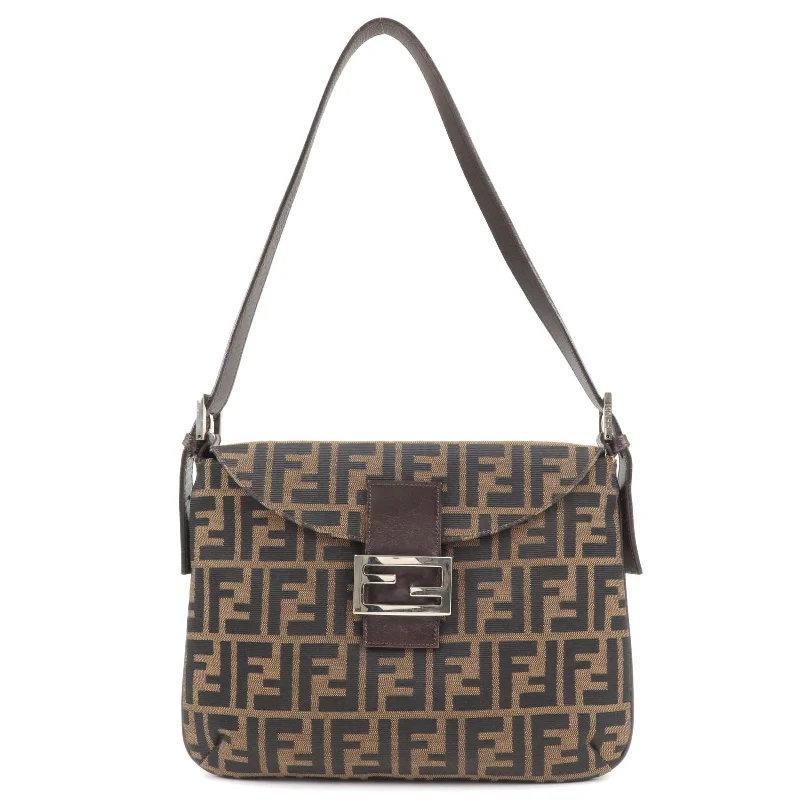 Small - sized Fendi crossbody bags in smooth calfskin leather for a compact and stylish carryFENDI Zucca Canvas Leather Shoulder Bag Brown Black khaki