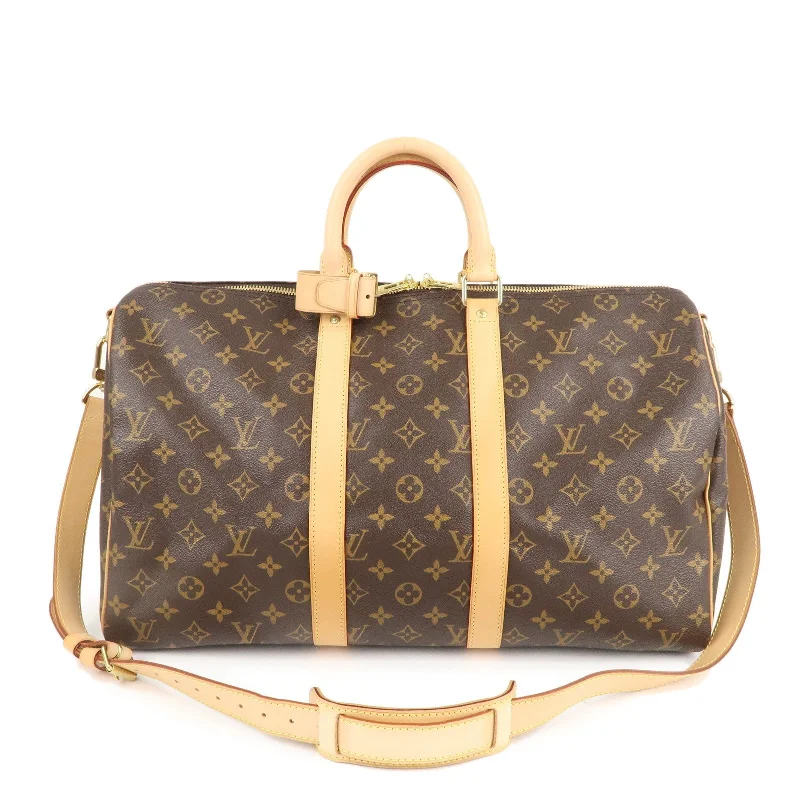 Louis Vuitton handbags with a patent - leather finish for a shiny lookLouis Vuitton Monogram Keep All 45 Boston Bag Brown M41418