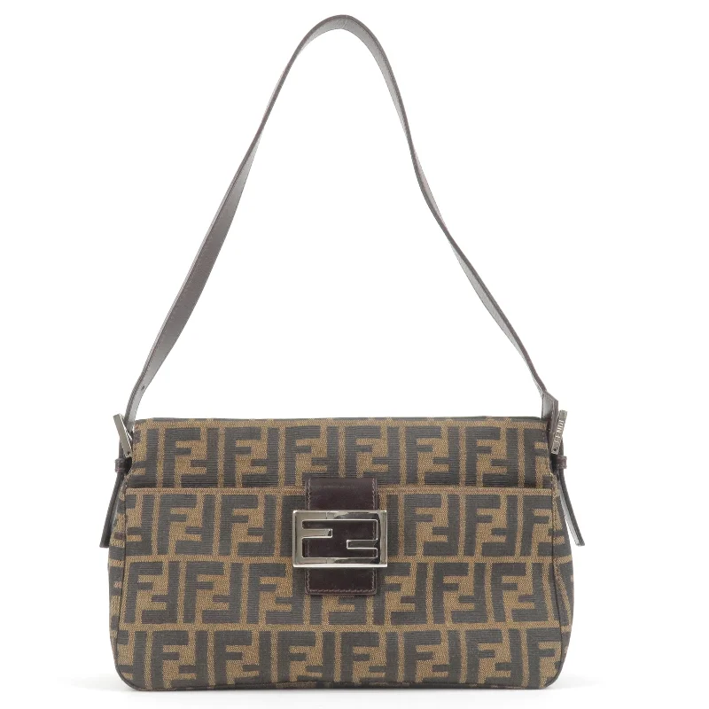 Ladies Fendi shoulder bags with a quilted leather exterior for a luxurious and cozy lookFENDI Zucca Canvas Leather Shoulder Bag Khaki Black Brown 26566