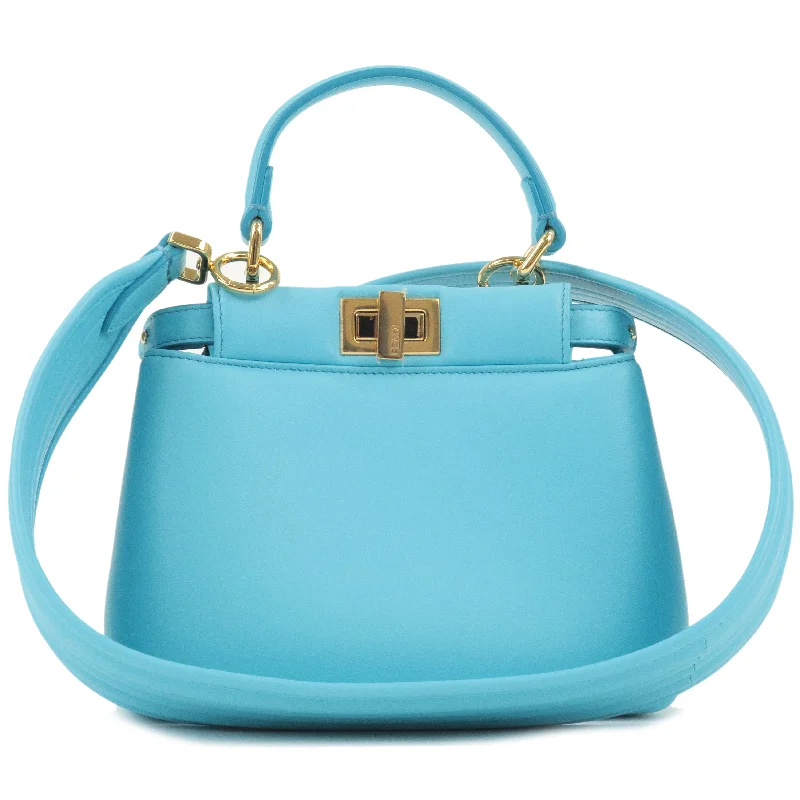 Fendi Baguette bags with a detachable shoulder strap for hands - free convenienceFENDI Leather Peekaboo Iconic XS 2Way Bag Light Blue 8BN320