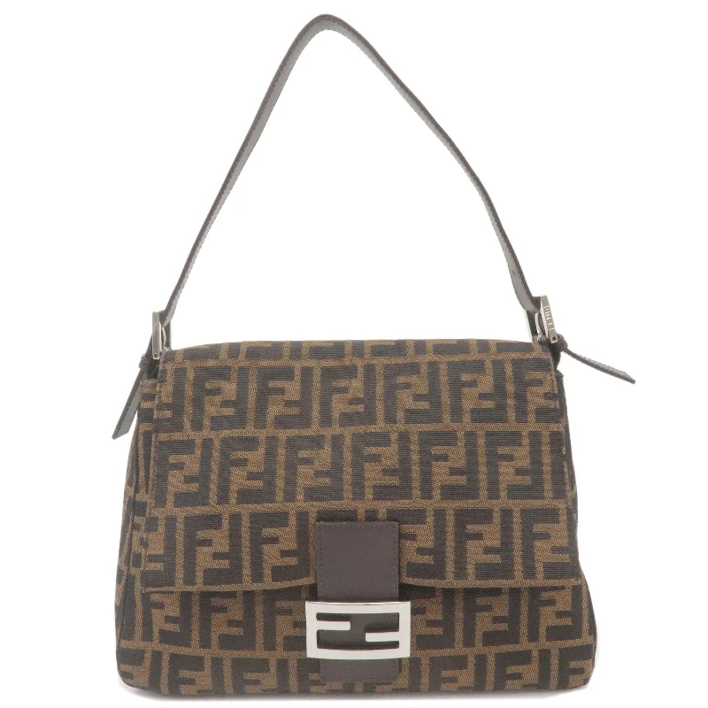 Fendi crossbody bags with a convertible strap that can be worn multiple waysFENDI Zucca Canvas Leather Shoulder Bag Brown Black 26325