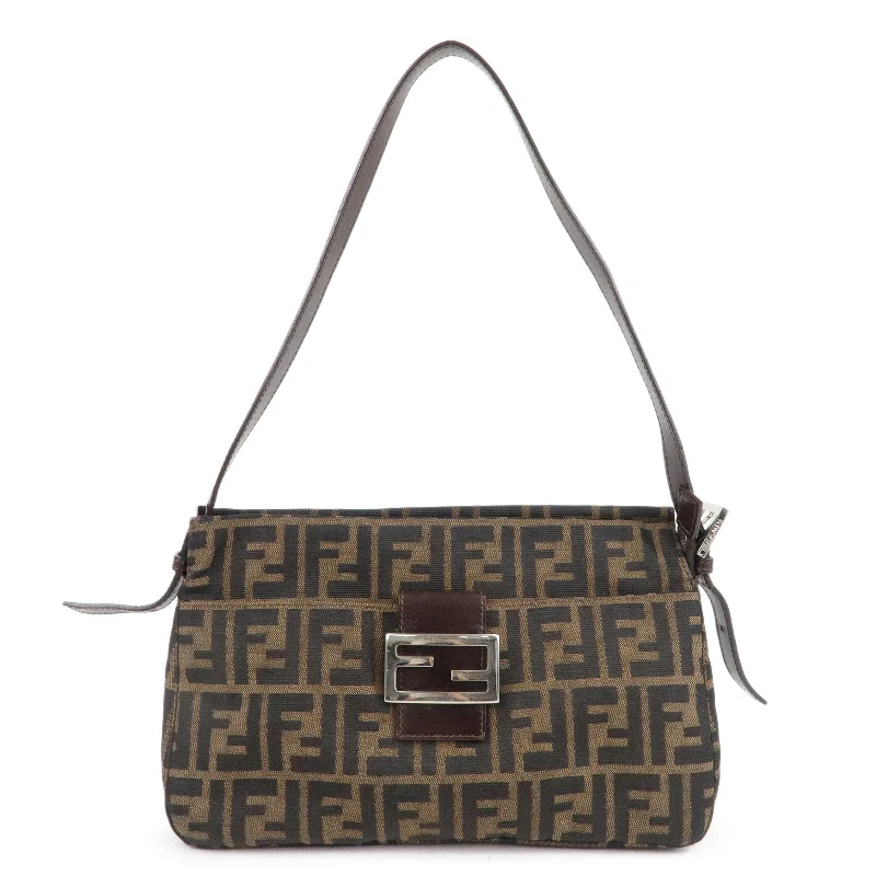 Fendi crossbody bags with a detachable fanny pack strap for a trendy and practical optionFENDI Zucca Canvas Leather Shoulder Bag Brown Black 26566