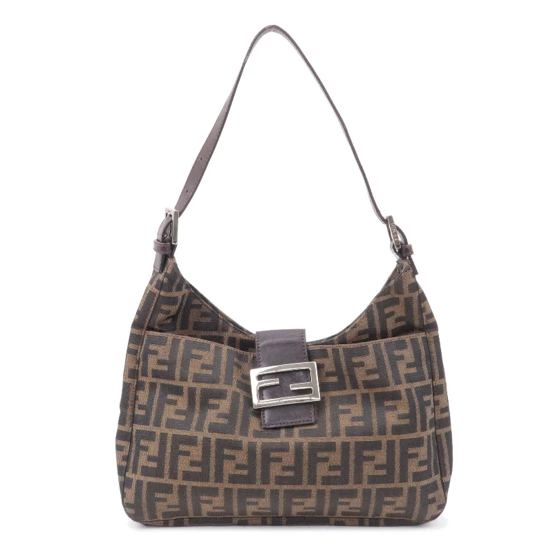 Fendi backpacks with a sleek, modern design and a matte finishFENDI Zucca Canvas Leather Shoulder Bag Brown Black 26569