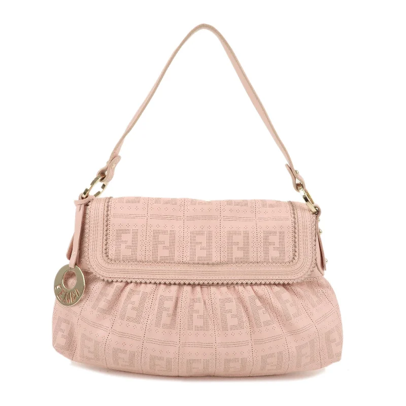 Fendi crossbody bags with a detachable ID holder for easy identificationFENDI Zucca Leather Punching Shoulder Bag Pink 8BR445