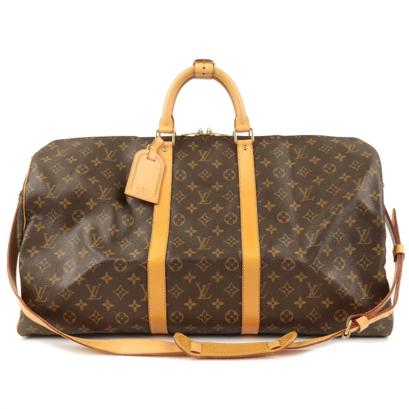 Louis Vuitton backpacks with a padded back panel for comfort during long - wearLouis Vuitton Monogram Keep All Bandouliere 55 Boston Bag M41414