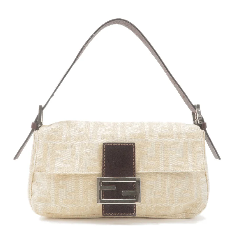 Fendi crossbody bags with a keychain holder for practicality and easy access to keysFENDI Zucca Canvas Leather Mamma Baguette Bag Beige Brown 26424