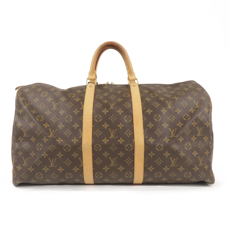 Louis Vuitton bags with a chain - link trim and a leather body for a modern edgeLouis Vuitton Monogram Keep All 55 Boston Bag Brown M41424