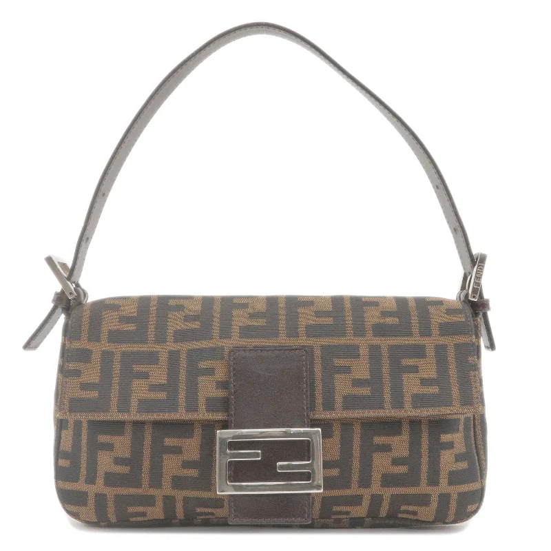 Fendi By The Way bags with a leather - wrapped drawstring for a luxurious and tactile feelFENDI Zucca Canvas Leather Mamma Baguette Bag Khaki 26424