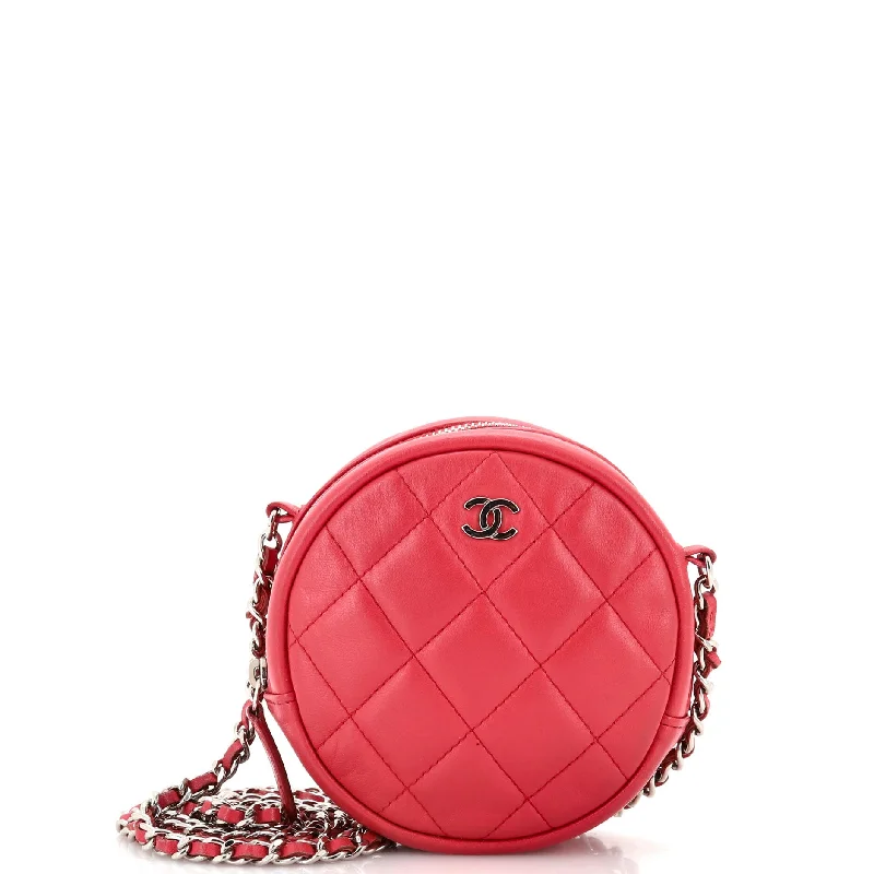 Round Clutch with Chain Quilted Lambskin Mini