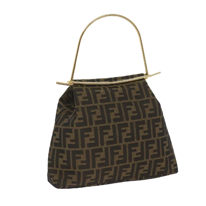 Fendi handbags with a perforated leather detail for a breathable and unique designFENDI Zucca Canvas Hand Bag Black Brown  65856