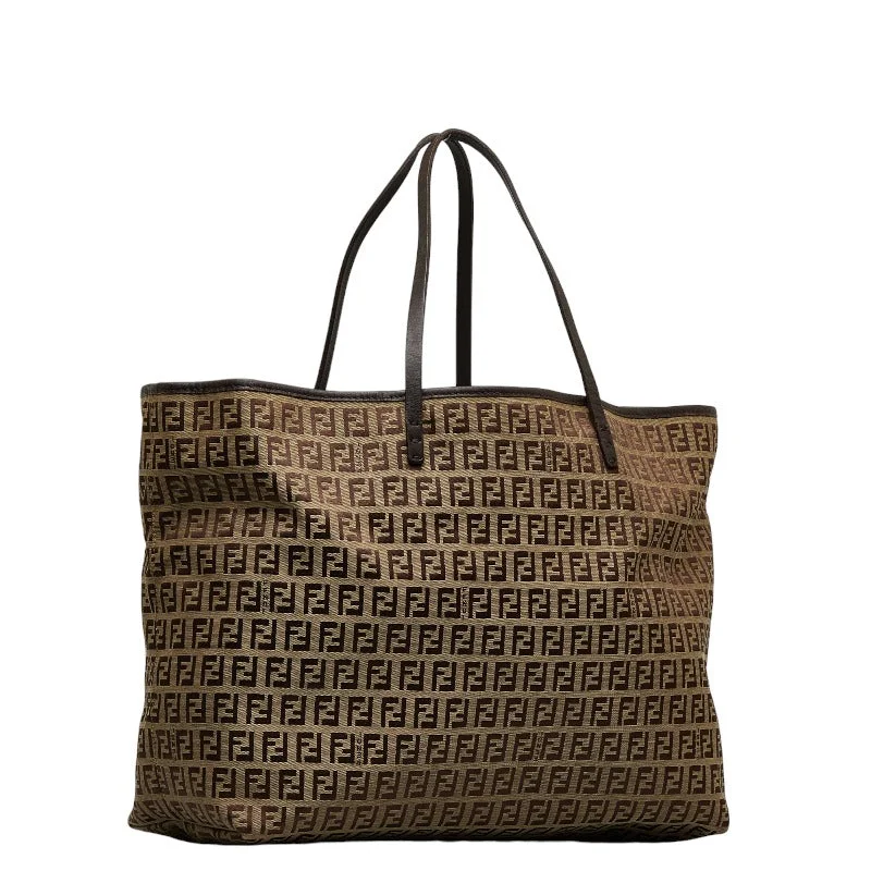 Fendi bags with a chain - link trim and a leather body for a modern and edgy lookFendi Zucchino Tote Bag 8BH076 Brown Canvas Leather