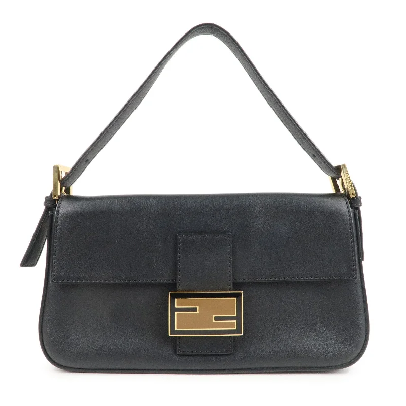 Fendi bags with a leather - bound notebook insert for jotting down notesFENDI Leather Mamma Baguette Hand Bag Shoulder Bag Black 8BR600