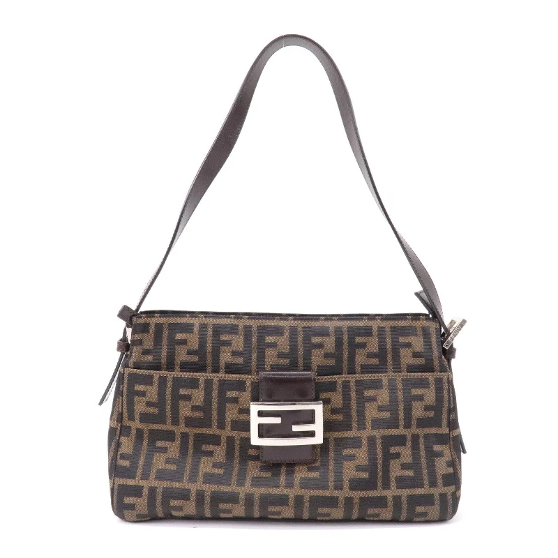 Ladies Fendi Peekaboo bags with a hand - carved leather detail for a unique and artisanal touchFENDI Zucca Canvas Leather Shoulder Bag Brown Black 26566