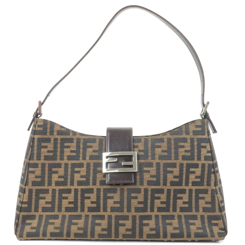 Ladies Fendi Peekaboo bags with a hand - carved leather detail for a unique and artisanal touchFENDI Zucca Canvas Leather Shoulder Bag Beige Brown 09161151001