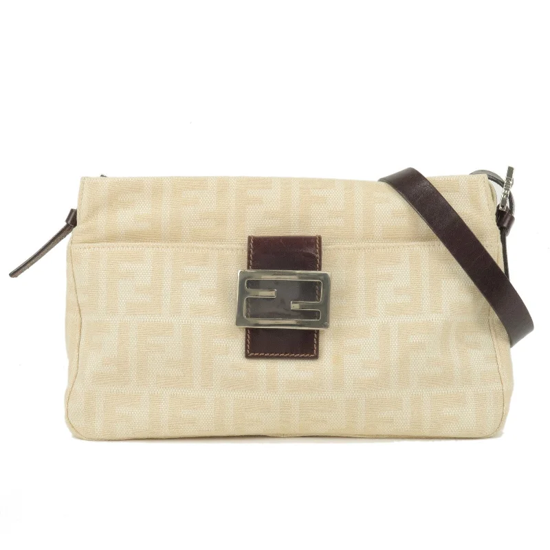 Fendi By The Way bags with a 3D - printed FF logo for a modern and textured lookFENDI Zucca Canvas Leather Shoulder Bag Beige Brown 26566