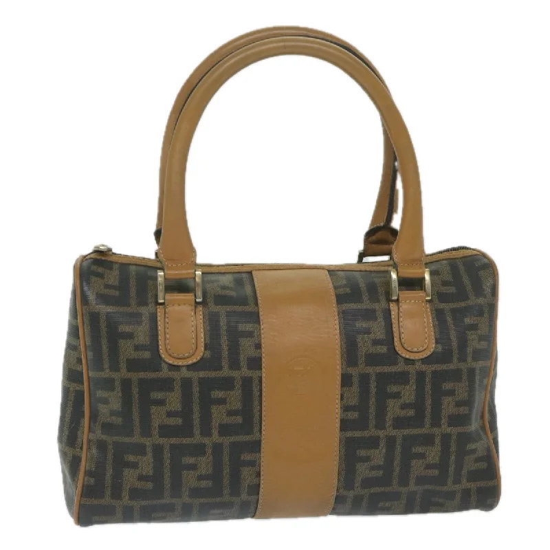 Fendi Sunshine Shopper bags with a contrast - stitched handle for a unique and stylish lookFENDI Zucca Canvas Hand Bag Black Brown  63796