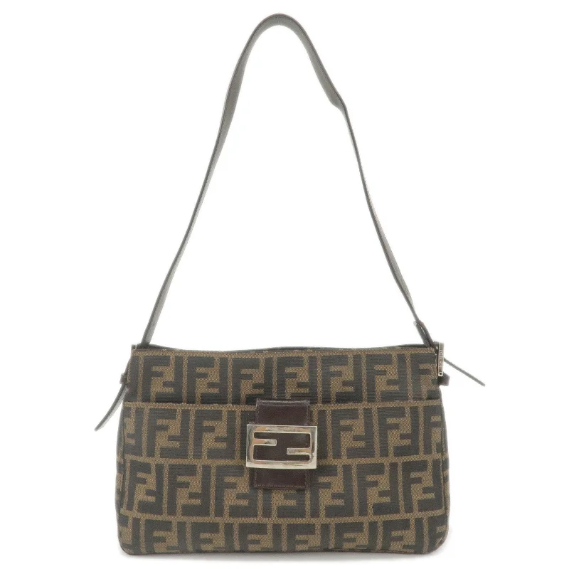 Fendi crossbody bags with a woven leather strap for a unique texture and visual appealFENDI Zucca Canvas Leather Shoulder Bag Khaki Black 2656090