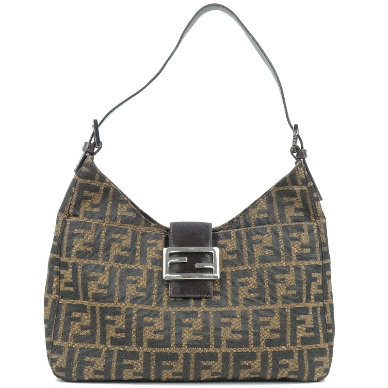 Fendi crossbody bags with a woven leather strap for a unique texture and visual appealFENDI Zucca Canvas Leather Shoulder Bag Brown Black 26569