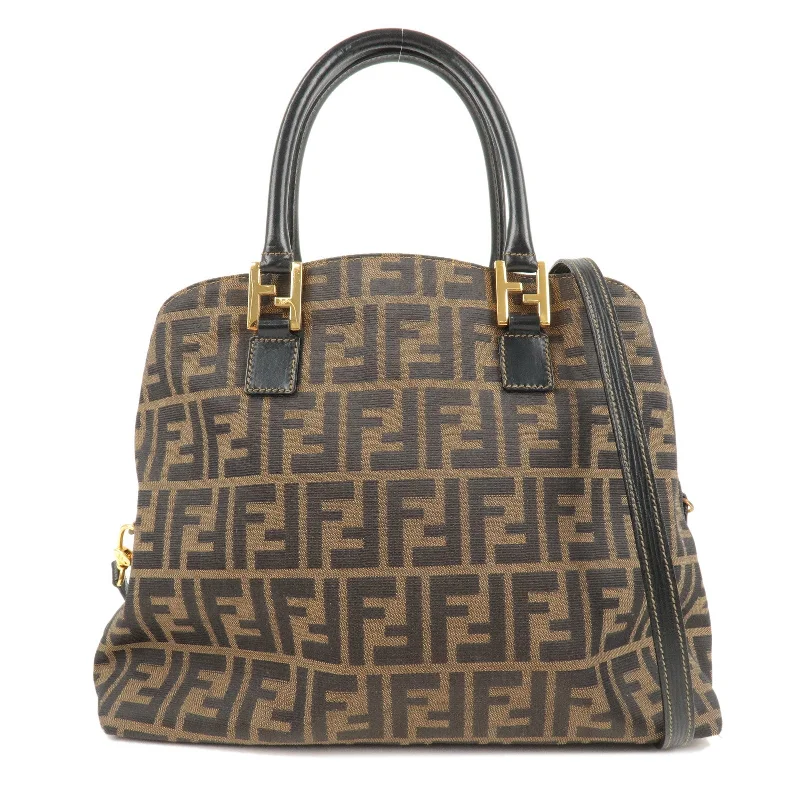 Fendi bags with a detachable tablet holder for using tablets on the goFENDI Zucca Canvas Leather 2Way Shoulder Bag Brown Black 14968