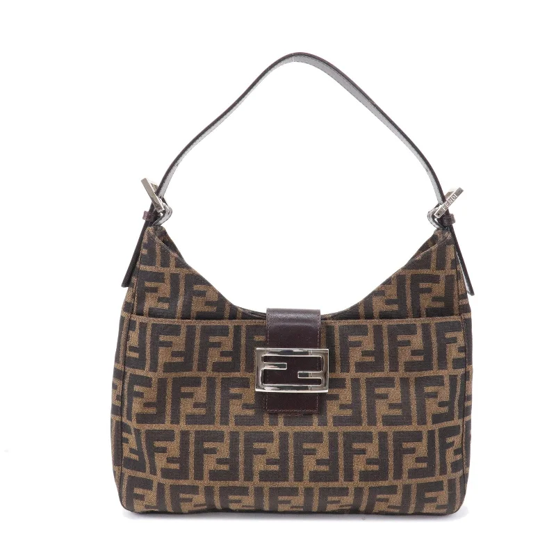 Fendi crossbody bags with a detachable fanny pack strap for a trendy and practical optionFENDI Zucca Canvas Leather Shoulder Bag Brown Black Brown