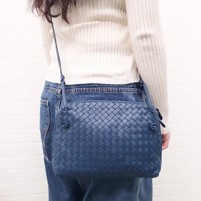 Hermes Bags with Magnetic and Twist - Lock ClosuresBOTTEGA VENETA BLUE INTRECCIATO CROSSBODY BAG