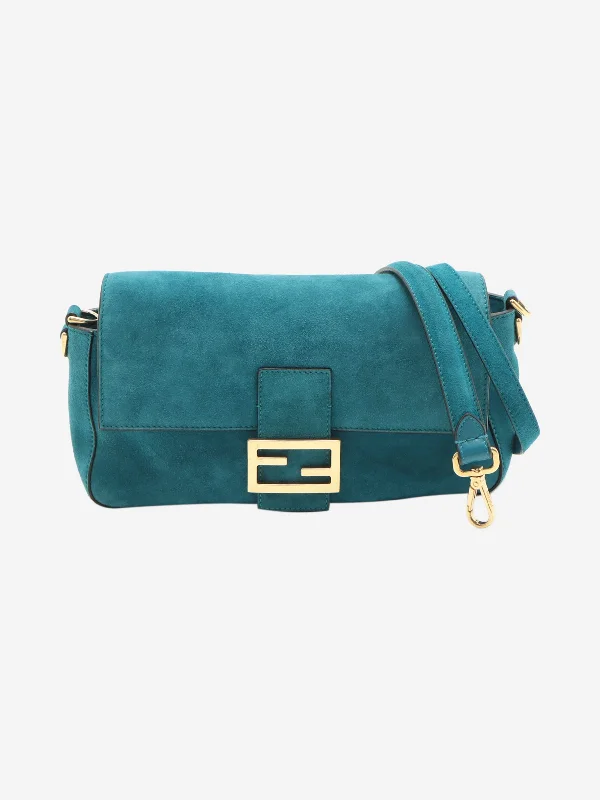 Sustainable and Ethical Hermes Bags for Conscious ConsumersTeal suede Mamma Baguette bag