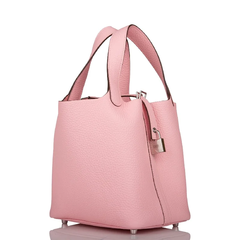 Hermes Bags with RFID - Blocking Linings for SecurityHermes Rose Sakura Clemence Picotin Lock 18cm Palladium Hardware