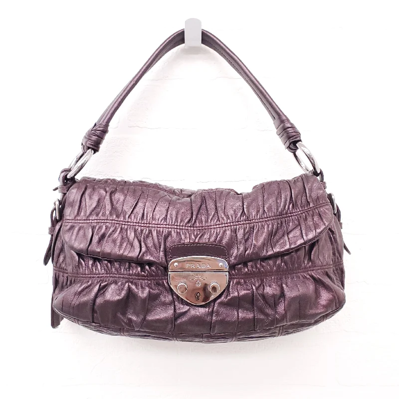 Dark - Hued Hermes Bags for a Sophisticated and Timeless PresencePRADA METALLIC PURPLE NAPPA GAUFRE SHOULDER BAG