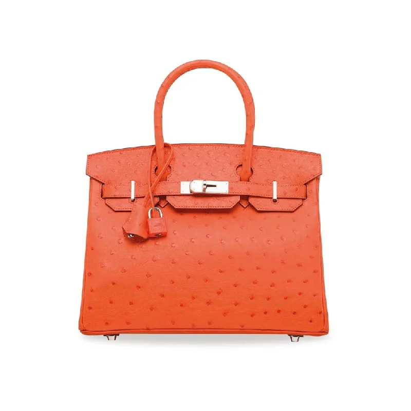 Sustainable - Inspired Hermes Bags with Eco - Conscious MaterialsHermesBirkin 30 Ostrich Leather Tangerine Palladium Hardware