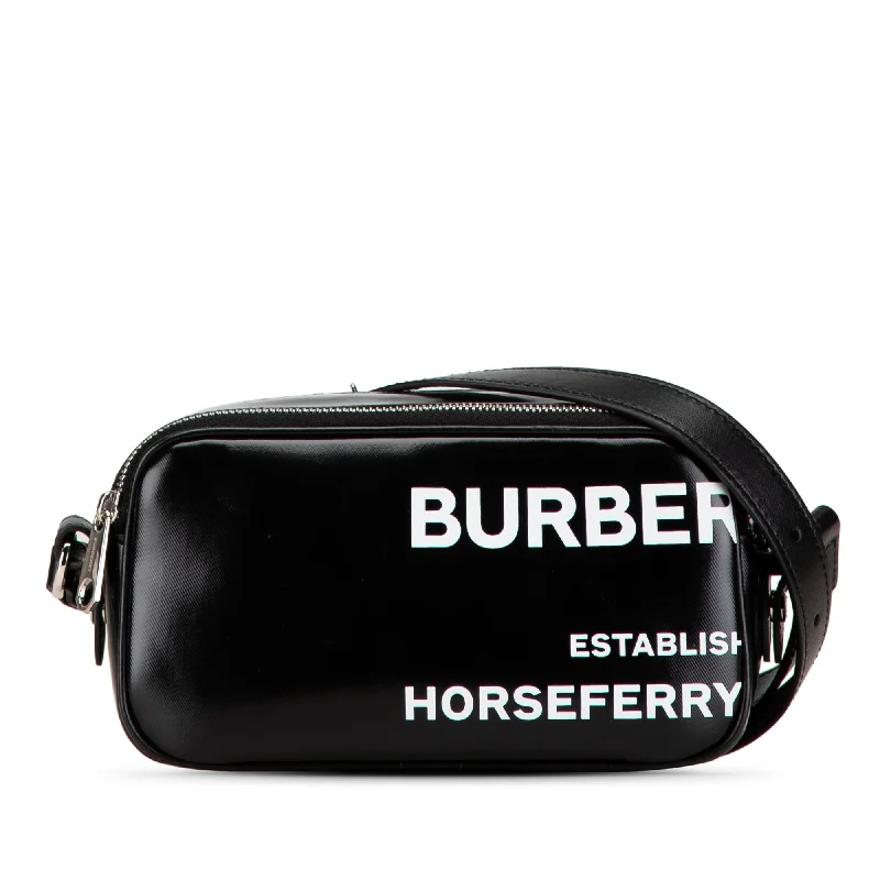 Black Burberry Micro Coated Canvas Horseferry Camera Bag