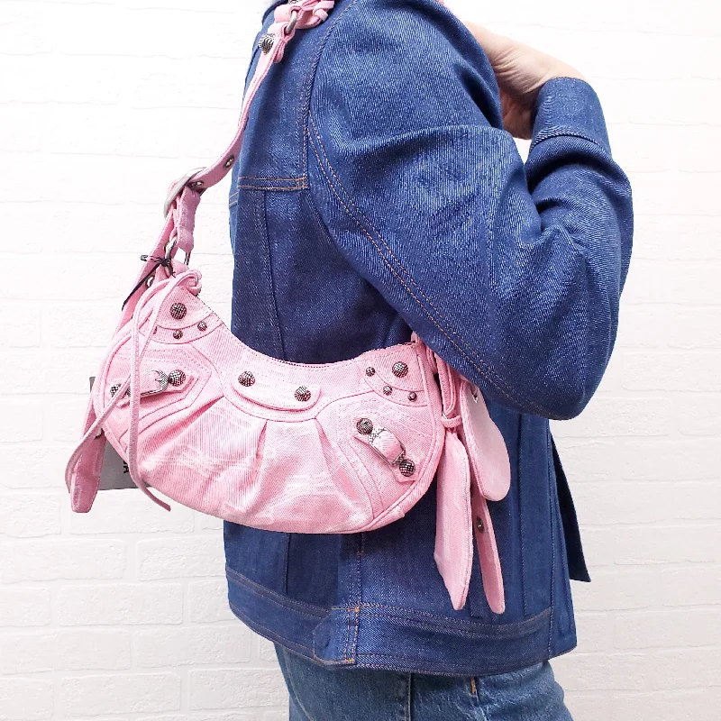 Pattern - Mixing Hermes Bags for a Trendy and Edgy LookBALENCIAGA PINK DENIM BB MONOGRAM LE CAGOLE SHOULDER BAG