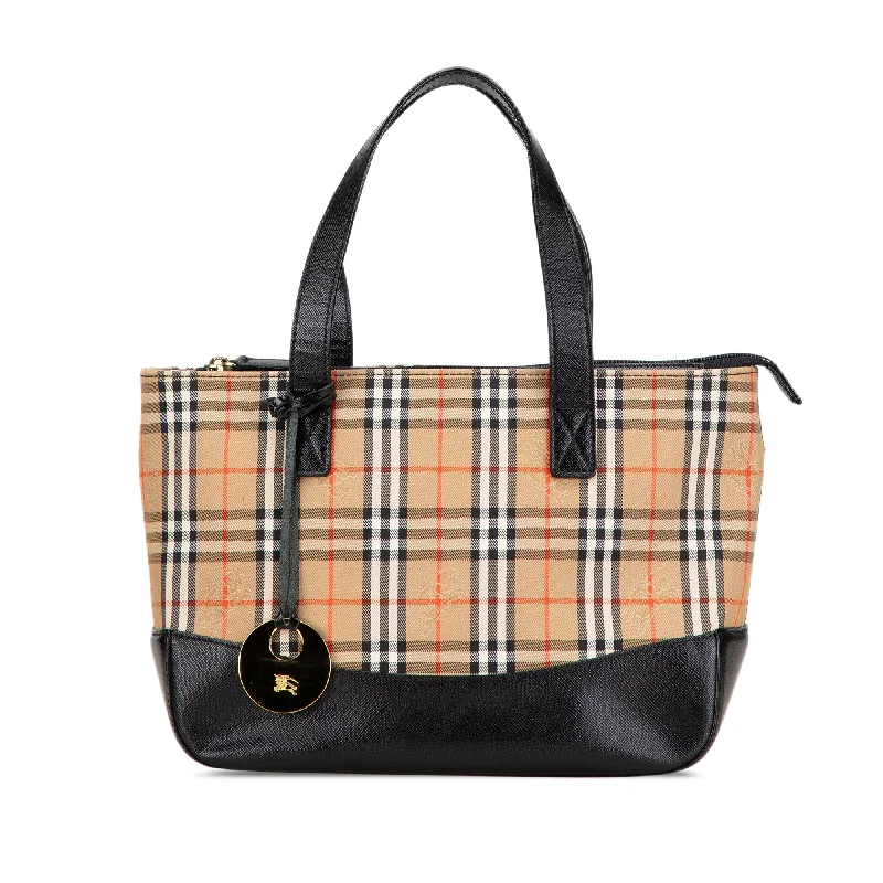 Tan Burberry Haymarket Check Canvas Handbag