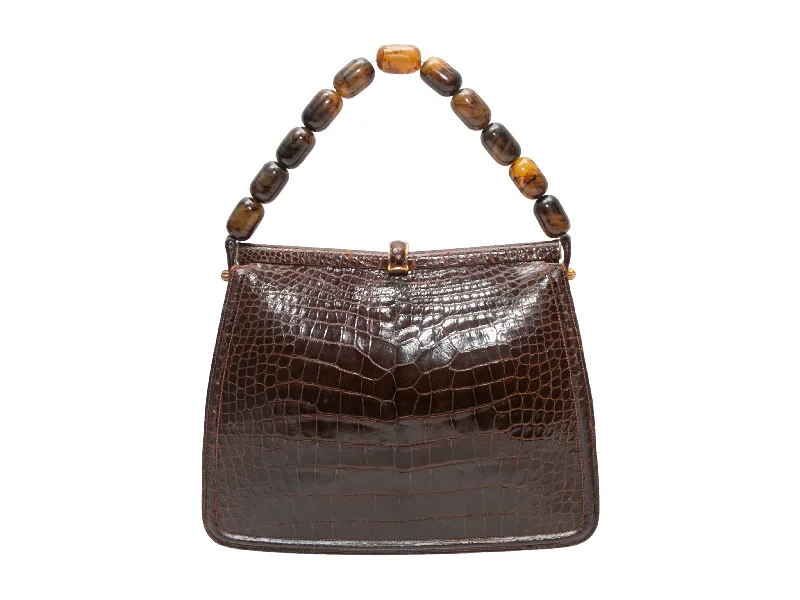 Hermes Kellydoll Bags for a Playful and Chic LookVintage Brown Lucille de Paris Alligator Beaded Handle Handbag