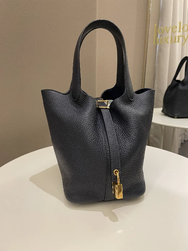 Hermes Bags with Chain - Link Handles for a Touch of GlamourHermes Picotin Lock PM 18 Bleu Nuit Clemence