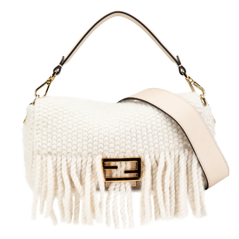 Exquisite Hermes Picotin Bags for Everyday EleganceWhite Fendi Knitted Wool Fringe Baguette Satchel