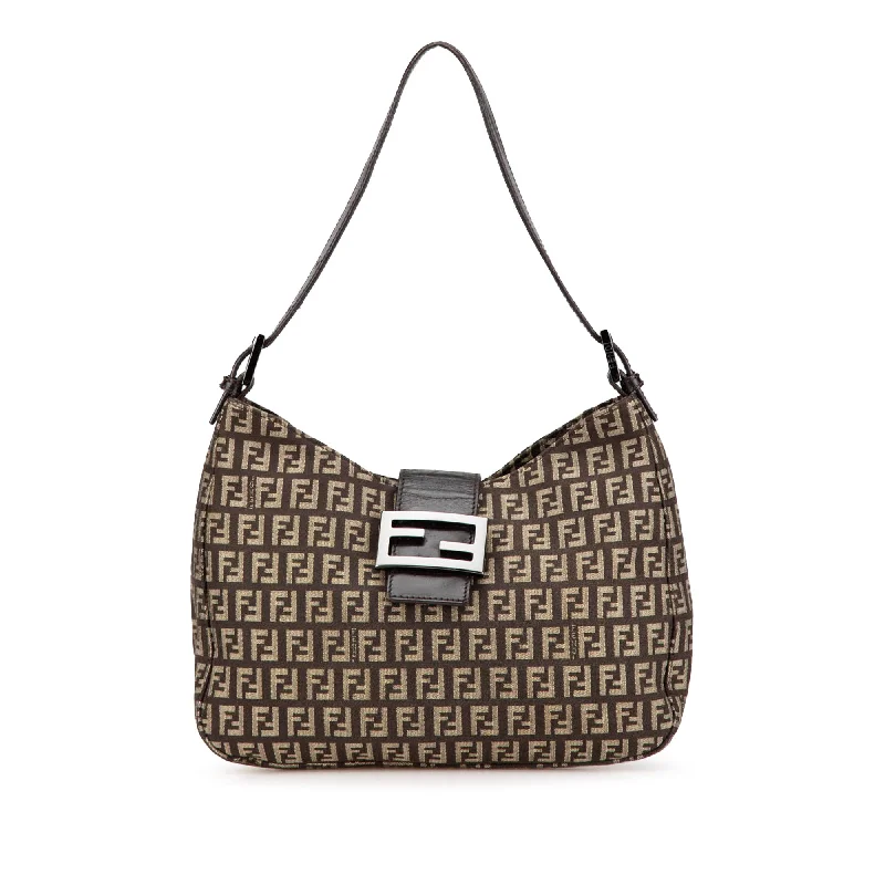 Hermes Bags with Chain - Link Handles for a Touch of GlamourBrown Fendi Zucchino Canvas Shoulder Bag