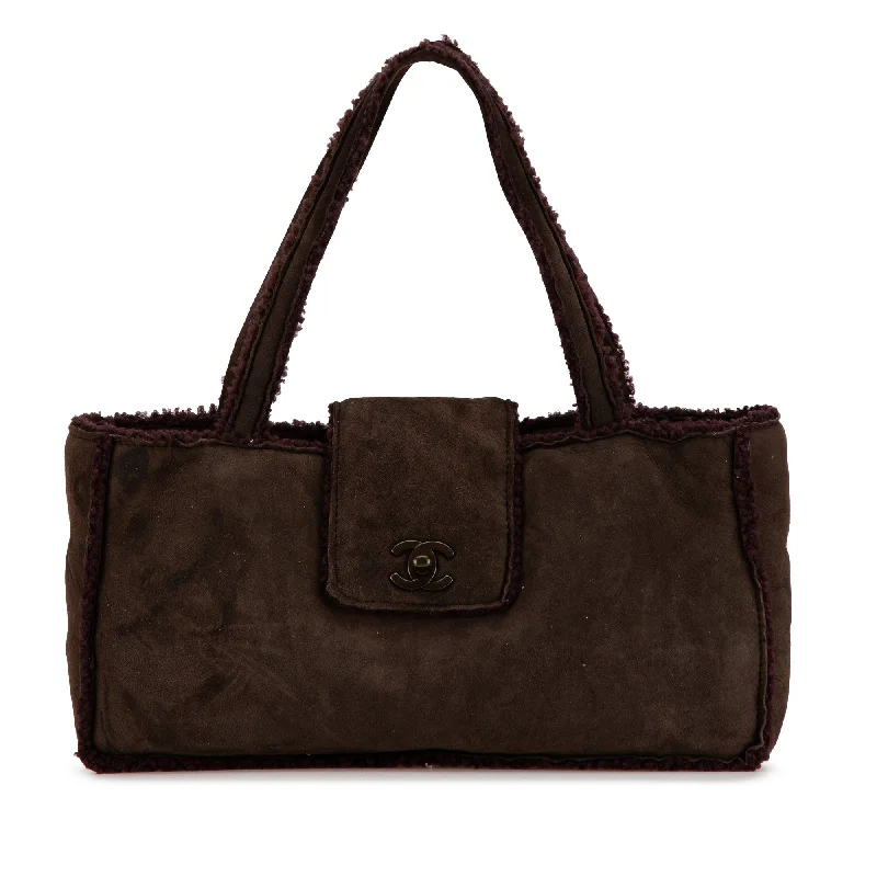 Faux Fur - Trimmed Hermes Bags for Winter SophisticationBrown Chanel CC Mouton Suede Shoulder Bag