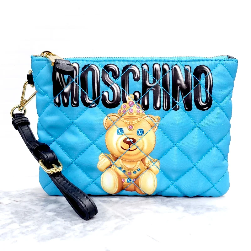 Hermes Kellydoll Bags for a Playful and Chic LookMOSCHINO COUTURE BLUE QUILTED BEAR WRISTLET