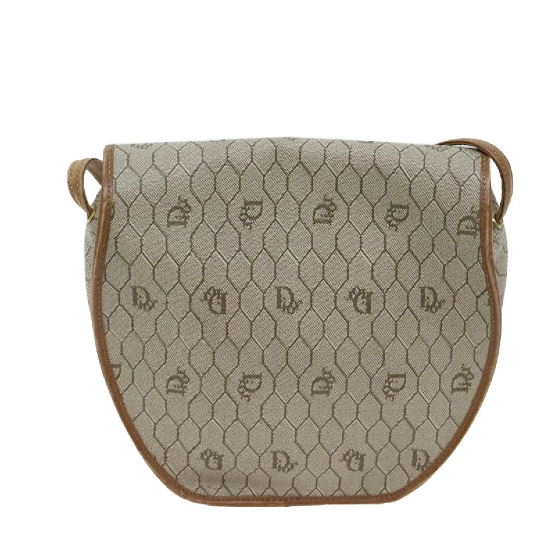 Christian Dior tote bags with a printed Dior logo on the frontCHRISTIAN DIOR Honeycomb Canvas Shoulder Bag PVC Leather Beige Auth 70811