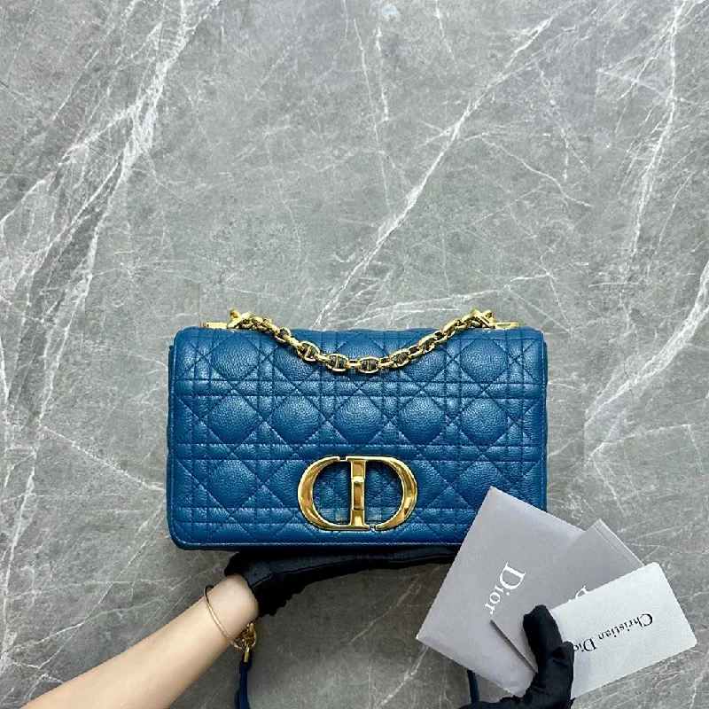 Christian Dior Saddle bags with a distressed leather finishCaro Medium Calfskin Shoulder Bag Blue GHW