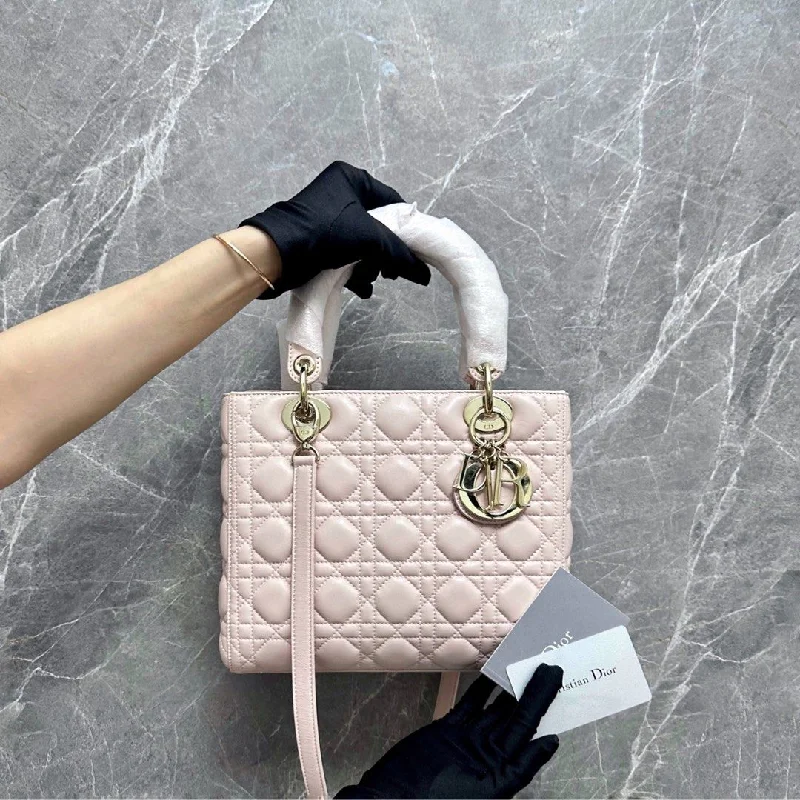 Christian Dior crossbody bags with a front - flap pocket for easy accessLady Medium Lambskin Sakura Pink GHW