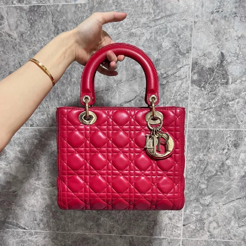 Christian Dior bags with a zip - top closure and multiple compartmentsLady Meidum Lambskin Red with GHW