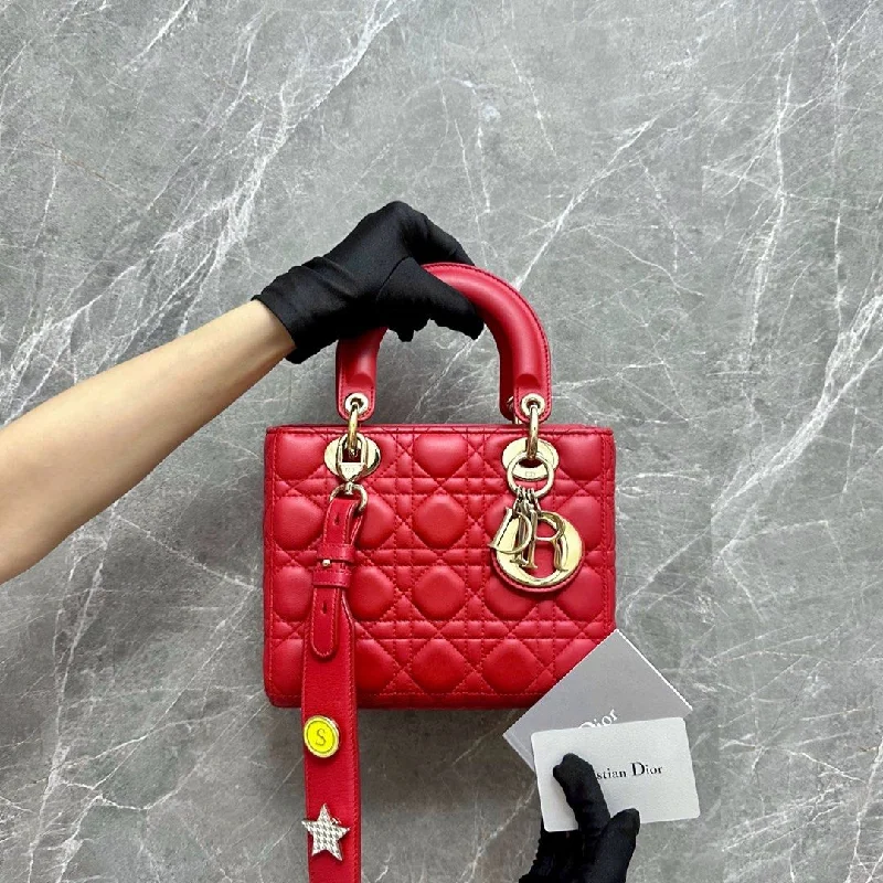 Christian Dior handbags with a back - pocket for quick storageLady Small Lambskin Charm ABC Red GHW