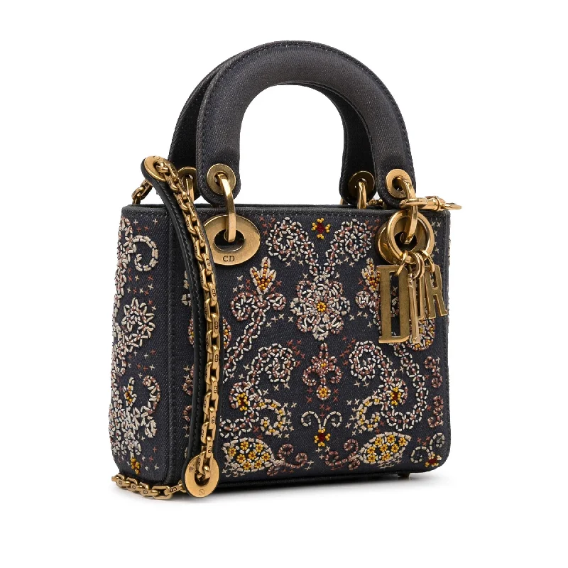 Christian Dior handbags with a back - pocket for quick storageDior Mini Embroidered Denim Lady Dior (eSDCMM)